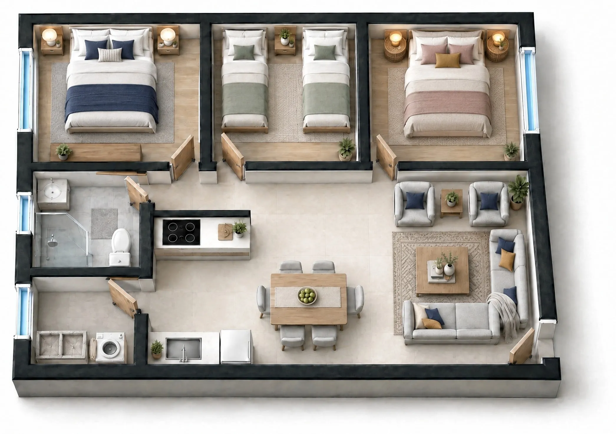 Condominio Lucerna, model 3 bedrooms — render 1